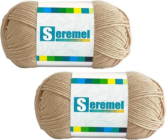 2 Pcs Soft Fluffy Acrylic Yarn for Crocheting and Knitting #4Worsted Weight Yarn-2x50g/2x 142Yards Perfect for Crafts, Blankets Hats, Gloves, Scarf (Khaki)