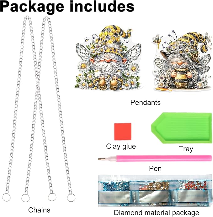 2 PCS Diamond Painting Pendant Diamond Art Suncatchers Diamond Art Pendant Hanging Diamond Art Pendant Kits Pendant Ornaments Diamond Painting Gnome Hanging Pendant Diamond Painting Gnome