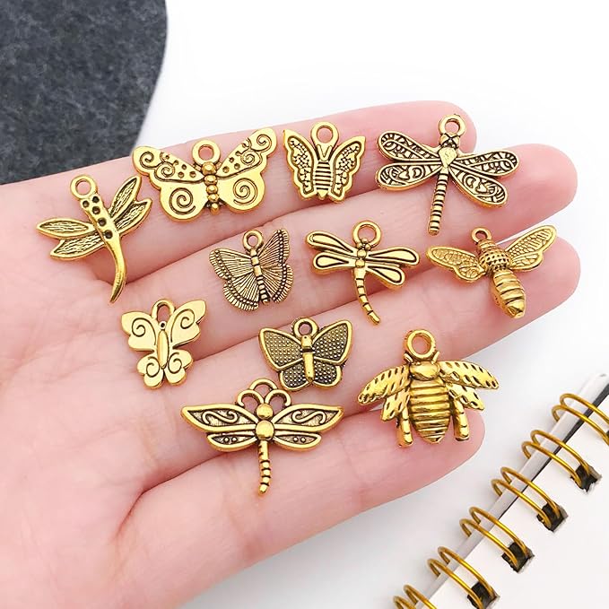 WOCRAFT 60pcs Antique Gold Butterfly Bracelet Charms for Jewelry Making Sets DIY Necklace Bracelet Keychain Crafting Charms Kit Craft Supplies (SN846)