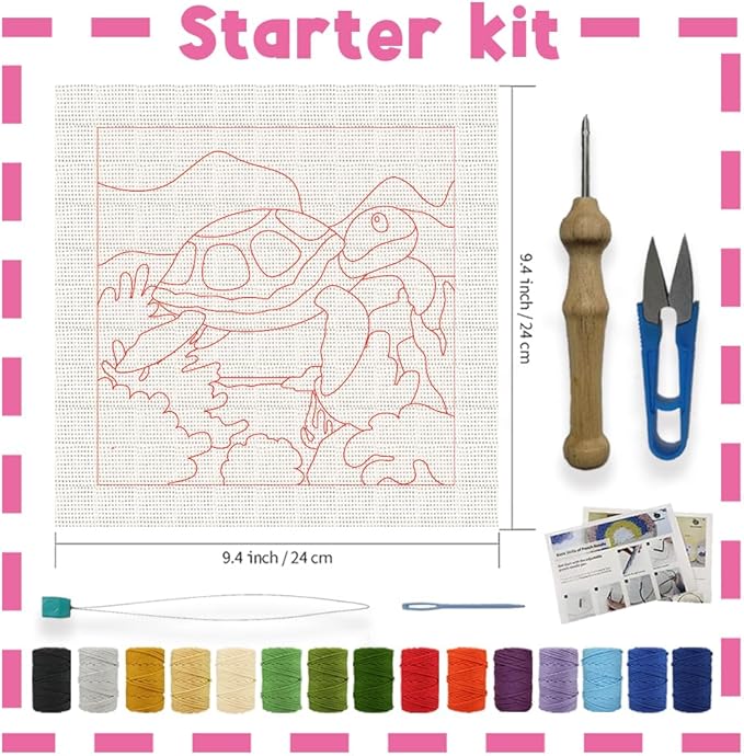 INFUNLY 2PCS Turtles Punch Needle Embroidery Kits for Beginners Sea Turtles DIY Punch Needle Starter Kit Animal Handcraft Cross Stitch Rug Hooking Kit with Instruction for Festival Gift Home Decor