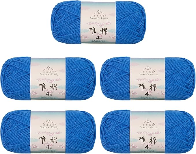 Susan's Family 4 ply 60% Cotton 40% Acrylic Yarn - Soft & Durable - 5 x 50g (1.76oz) - 655 Yards for Knitting & Crocheting - Baby Blankets, Amigurumi, Sweaters & More