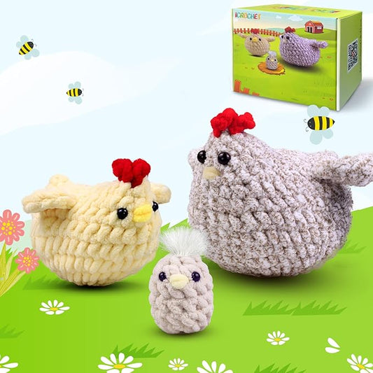 Crochet Kit for Beginners,Chicken Crochet Starter Kit with Step-by-Step Video Tutorials,Crochet Animal Kits for Adults,Chicken Crocheting Set Complete Included