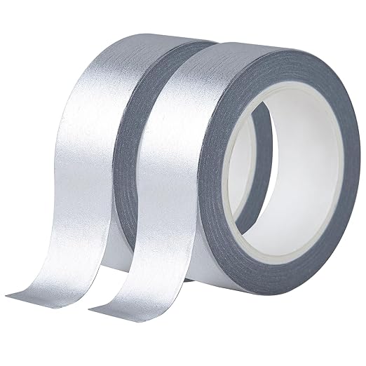 QDiShi 2 Rolls Silver Washi Tape for Wall Decor Decorative,Foil Masking Tape Low Tack Self Adhesive Decorative Washi Tape Metallic 0.59in x66FT Shiny Metallic Color(Silver)