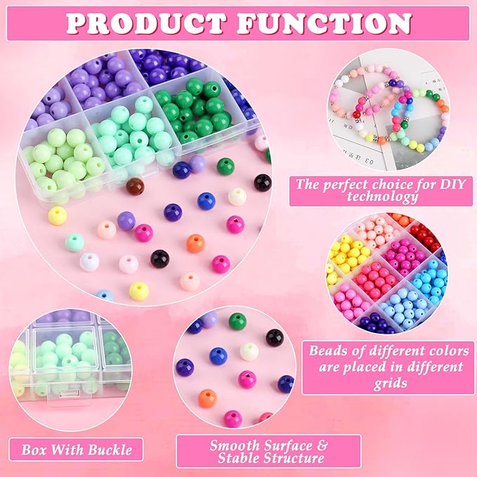1440Pcs 6mm Candy Color Acrylic Round Beads, 24 Colors Assorted Plastic Bubble Gum Beads with Hole Loose Beads Bulk for Bracelets Necklace Jewelry Making DIY Crafts