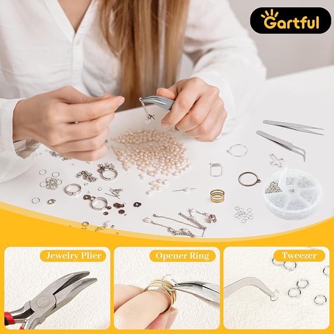Gartful Jump Rings for Jewelry Making, 4-10mm Silver Jump Ring with Pliers & Tweezers & Opener Ring for Jewelry Repair & DIY Necklace, Bracelet, Earring, Keychain