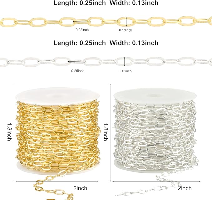 Kyutong 32.8 Feet Gold and Silver Jewelry Making Chains 2 Rolls Paperclip Chain Necklace with Clasps for Women DIY Jewelry Crafts