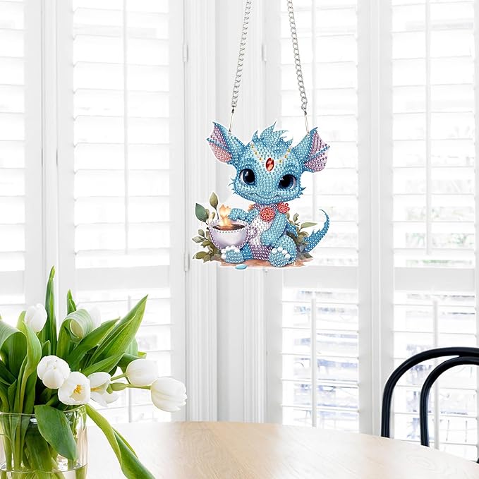 AiYuanzsh Blue Dragon Diamond Art Hanging Pendant Kit, 5D DIY Acrylic Diamond Painting Ornament with Special Shaped Rhinestones, Fantasy Wall or Window Decoration, Unique Handmade Gift for Adults