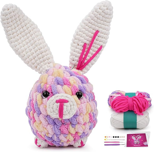 Vanttokeey Crochet Kit for Beginners, Animal Amigurumi Crochet Kits Included, Step-by-Step Video Tutorials, Beginner Crochet Kit for Adults and Kids, Crocheting Starter Set (Bunny)