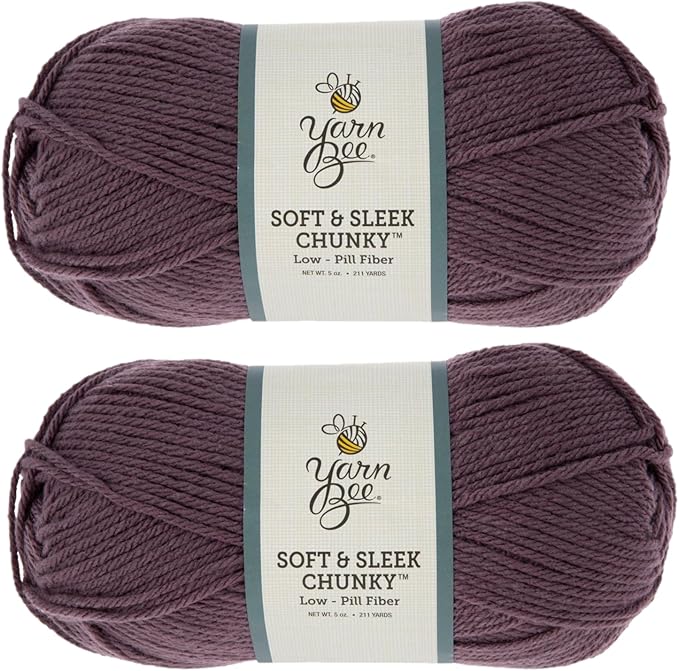 Yarn Bee Soft & Sleek Chunky - 5-Bulky - 100% Low Pill Acrylic, Yarn for Crocheting & Knitting Blankets, Hats, Sweaters, and More, Set of 2, 505 French Lilac