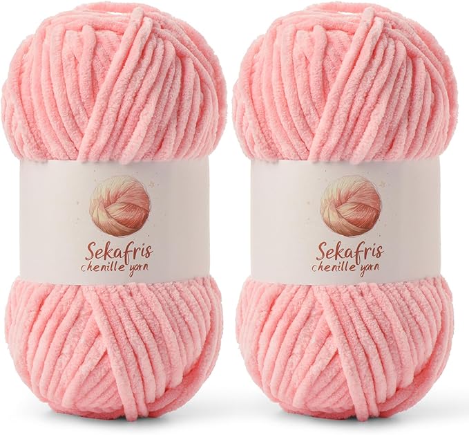 2 Pack Chunky Chenille Yarn for Crocheting, Baby Yarn for Crocheting Soft Blanket, 174.9 yds /7 oz Crochet Yarn, Bulky 5 Amigurumi Yarns, Fluffy Velvet Yarns for Knitting Crafts (2 Pink)