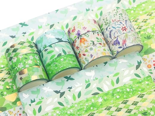 YUBBAEX Poetic Gold Washi Tape Set VSCO Floral Silver Foil Masking Tape Decorative for Arts, DIY Crafts, Journal Supplies, Planners, Scrapbook, Card/Gift Wrapping -15mm- (Willow 12 Rolls)