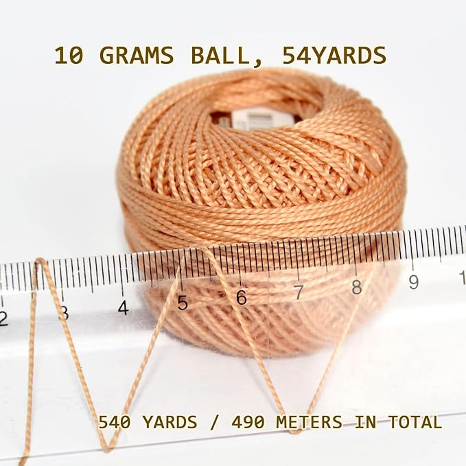 Double Mercerized Egyptian Long Staple Cotton Pearl Thread Ball 10 Grams Rainbow Color Embroidery Thread 10 Colors per Box for Crochet Hardanger Cross Stitch Hand Embroidery,Light Flesh Color Series