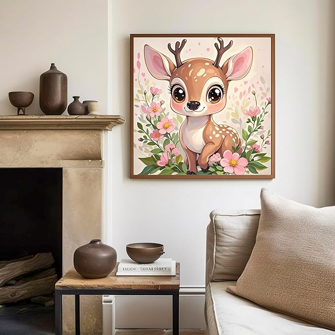 Paint by Numbers Kit for Kids with Frame, Deer Paint by Numbers for Kids Ages 4-8-12, DIY Deer Acrylic Oil Painting for Home Wall Art Decor Gift 7.8x7.8 inch (with Frame Easel)
