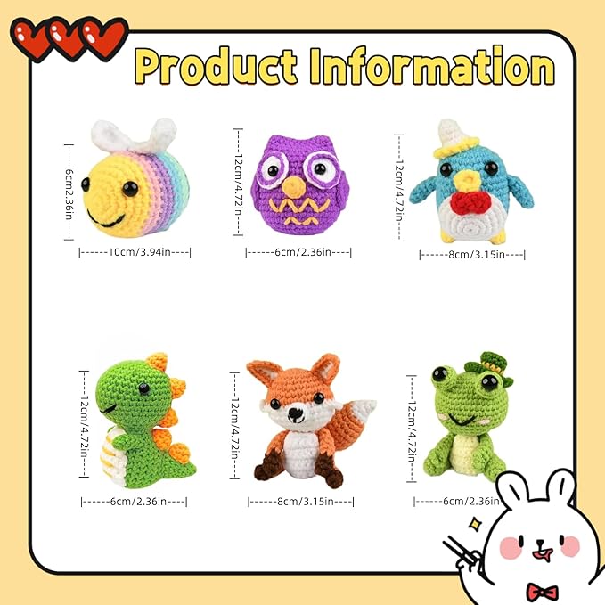 JackCao 6 Pack Crochet Kit for Beginners, 2026 DIY Craft for Adults, Crochet Animal Plush Kit with Step-by-Step Video Guides Tutorials Birthday Gift for Beginner Crochet Lovers ﻿ (Green)