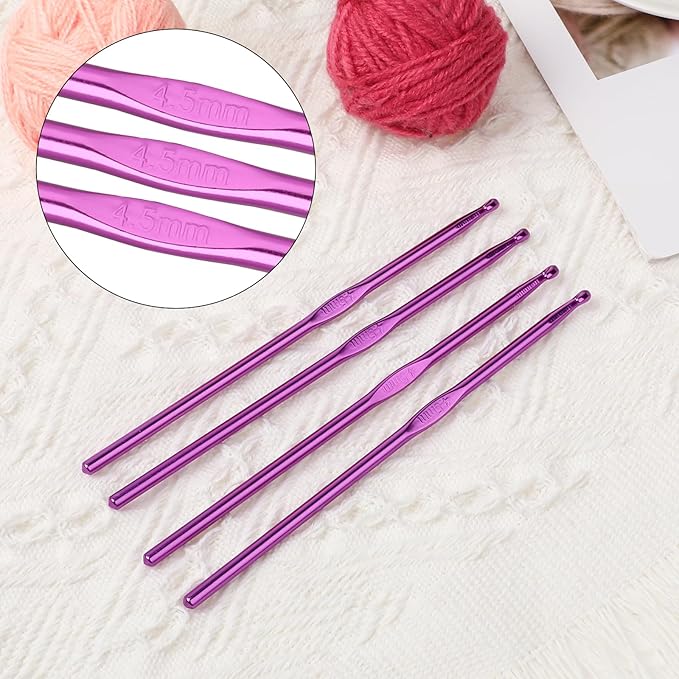 Abeillo 12 PCS Crochet Hook 4.5 mm Crochet Hooks Size 7 Aluminum Knitting Needles Craft Yarn, DIY Crochet Hooks Set for Knitting Scarf Hat