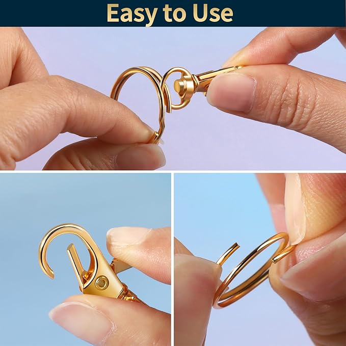 LEOBRO 60 PCS Swivel Snap Hooks and Key Rings, Keychain Clips and Key Chain Rings, Lobster Claw Clasps for Key Chains, Jewelry, Crafts, Gold
