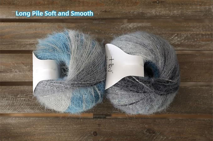 Snowbaby Wool Acrylic Blend Long Pile Yarn,(Worsted) Luxurious Fuzzy Multicolor Gradient Yarn for Knitting and Crocheting Hat Scarf Sweater, 2 * 3.52oz/100g 207yds(51-Blue Sea Dark Clouds)