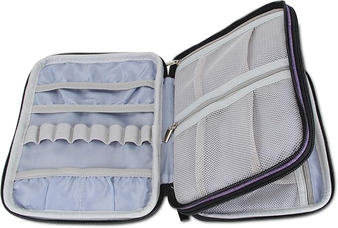Damero Crochet Hook Case, Travel Storage Bag for Swing Crochet Hooks, Lighted Hooks, Needles(Up to 8'') and Accessories, Large, Purple (No Accessories Included)