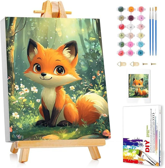 Reivworl Paint by Numbers Kit for Kids - with Frame and Easel, Fox Paint by Number Kids Age 6-8-12 Boys Girls, Paint by Numbers for Gifts and Decor (9.5X12Inch)