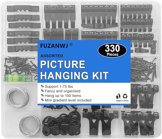 Picture Hanging Kit, 330pcs Picture Hangers, Wall Hangers, Nails for Hanging Pictures, Wall Hanging Kit, Hanging Wire, Screw Eyes, D Ring and Picture Hanging Tool for Frame Canvas Mounting