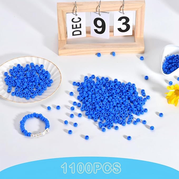 sunrica 1100pcs dark blue pony beads 6x9mm large hole plastic beads for kandi, hair braids, necklaces, friendship bracelets