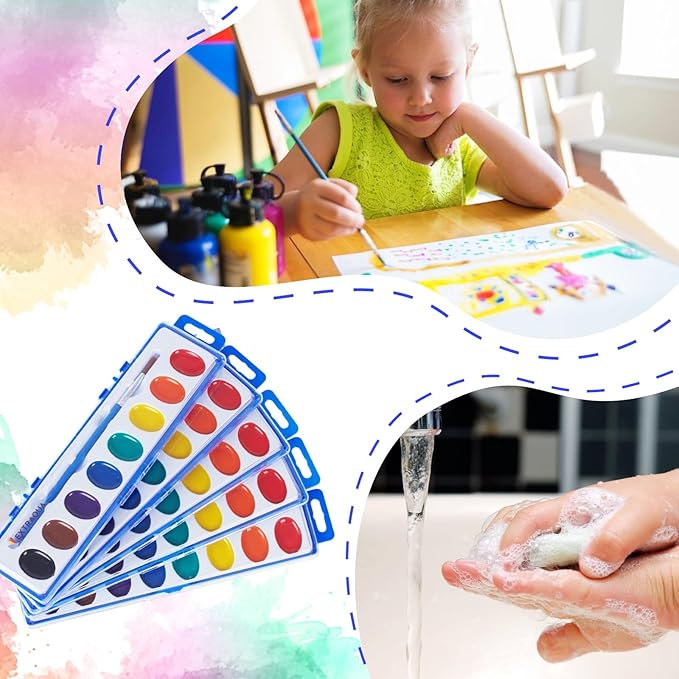 Watercolor Paint Sets for Kids - Bulk Pack of 12 with 8 Washable Paint & Brush - Perfect Kids Painting Set for Classrooms, Party Favours & Creative Fun