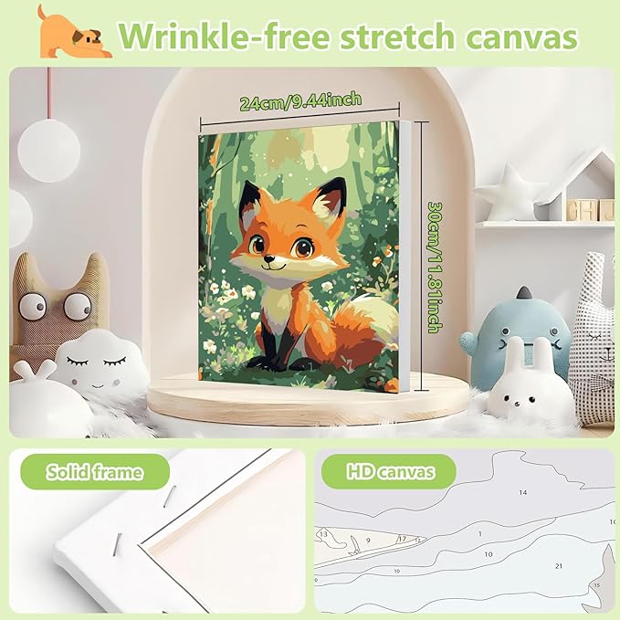 Reivworl Paint by Numbers Kit for Kids - with Frame and Easel, Fox Paint by Number Kids Age 6-8-12 Boys Girls, Paint by Numbers for Gifts and Decor (9.5X12Inch)