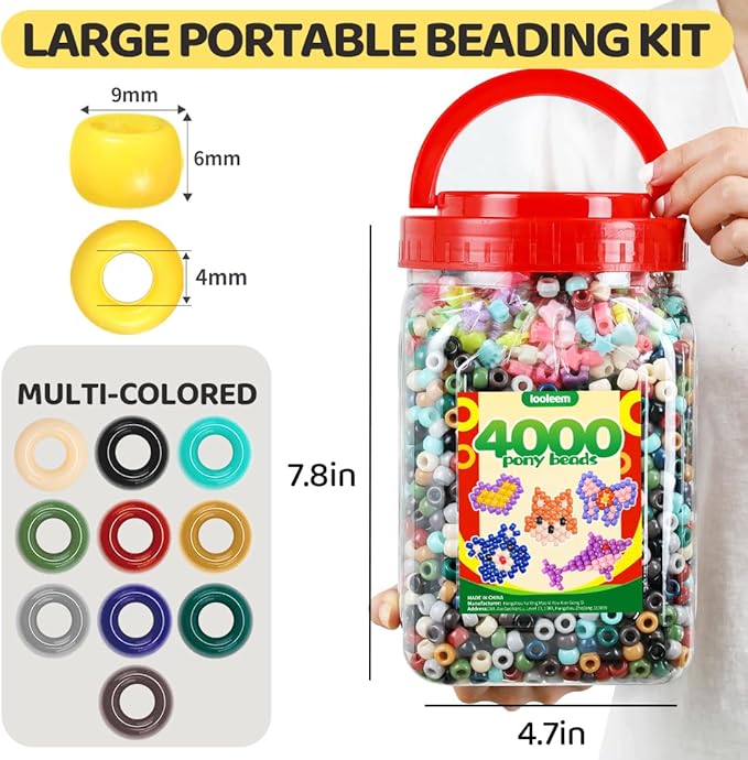 iooleem earth tone colored bulk pony beads - 4000pc kit for friendship bracelets & jewelry making, easy storage
