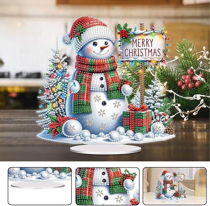 LAKEQUILL Christmas Diamond Art Painting Kits, Snowman Tabletop Ornament, Stand Up Diamond Art Desktop Kits for Home Office Decor, New Year Gift