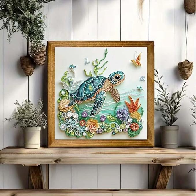 ZQEATRY Sea Turtle Animal Special Shape Diamond Art Kits for Adults,5D Diamond Painting Kits for Beginner,DIY Diamond Crystal Rhinestones Painting Kits for Home Wall Decor Gift 11.8 X 11.8inch