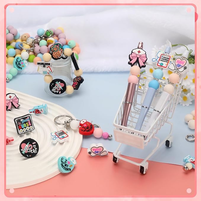 12pcs Nurse Silicone Focal Beads Silicone for Keychain Making Beads for Pens Shape for Bracelet Necklace Crafts （Nurse）