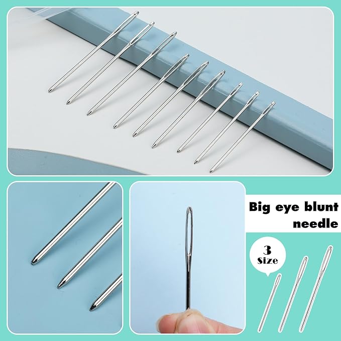 17 Pcs Steel Sewing Needles Kit, Stainless Steel Sewing Needles with Mix Color Stitch Markers, Weaving Needle Bent Tip Tapestry Needles Darning Knitting Sewing Needles for Knitting Crochet