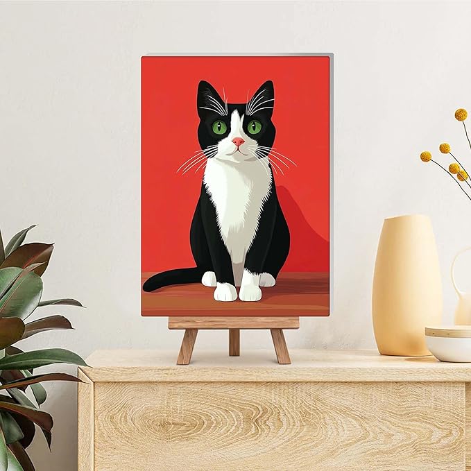 Reofrey Framed Paint by Numbers Kit for Adults & Beginner - 8x8Inch Canvas Cat Paint by Numbers - Animals Educational & Creative Art Set for Beginners - Perfect for Home Wall Decoration