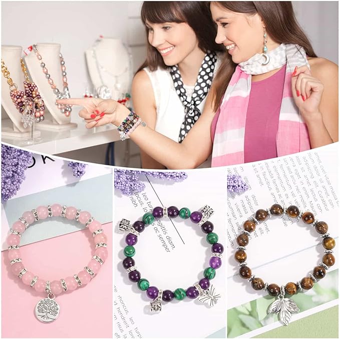 PAXCOO 473Pcs Stone Jewelry Making Kit Crystal Stone Bracelet Making Kit for Adults, Crystal Natural Healing Beads for Jewelry Making, Bracelet Making