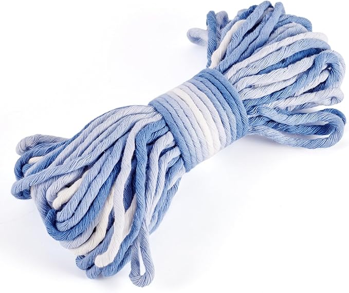21.87 Yards Blue Single Strand Macrame Cord 3.5mm Gradient Colored Cotton Cord Colorful Twine Bohemia Soft Cotton Rope Yarn for DIY Crafts Knitting Crochet Wall Plant Hanger Home Project