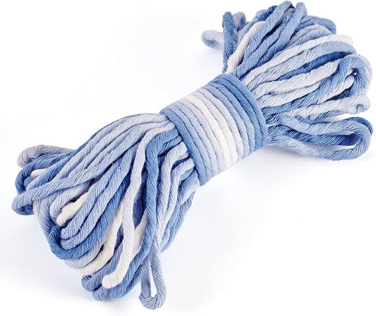 21.87 Yards Blue Single Strand Macrame Cord 3.5mm Gradient Colored Cotton Cord Colorful Twine Bohemia Soft Cotton Rope Yarn for DIY Crafts Knitting Crochet Wall Plant Hanger Home Project