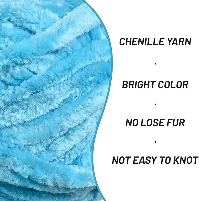 Fuzzy Chunky Chenille Yarn for Crocheting，Soft Plush Yarns for Hand Knitting，Bulky 100 g（49.2 yd） Baby Blanket Yarn for Crocheting Amigurumi，Crochet Fluffy Velvet Yarns (Lake Blue)