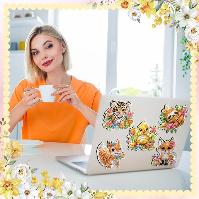 Xuhal 30 Pcs Spring Animal Diamond Painting Magnets Watercolor Flower Animal Diamond Art Magnet Kits for Adults 5D Rhinestone Elephant Tiger Refrigerator Magnetic Sticker for DIY Crafts Fridge Gifts
