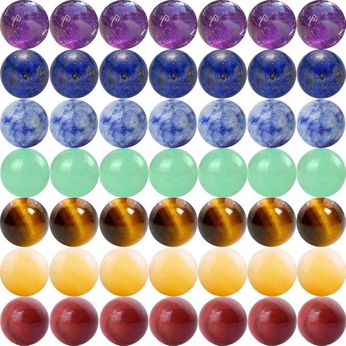 7 Chakra Natural Stone Beads 100pcs 10mm Round Genuine Real Stone Beading Loose Gemstone Mixed DIY Smooth Beads for Bracelet Necklace Earrings Jewelry Making