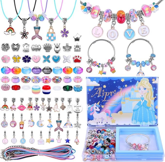 aipridy charm bracelet making kit,unicorn mermaid crafts gifts set can inspires imagination and creativity,jewelry making kit perfect gifts for girls 5-12 years old (104 pieces)