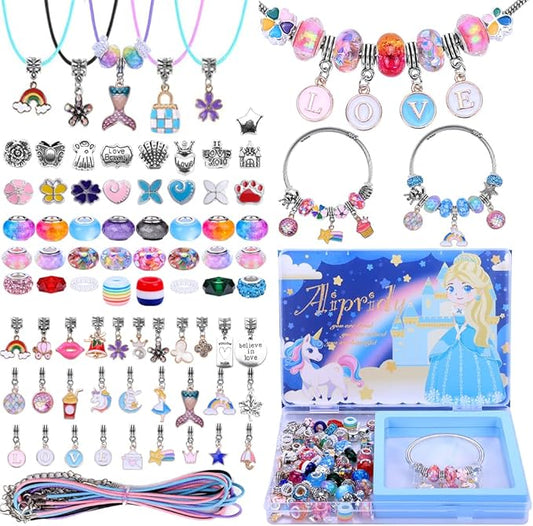aipridy charm bracelet making kit,unicorn mermaid crafts gifts set can inspires imagination and creativity,jewelry making kit perfect gifts for girls 5-12 years old (104 pieces)