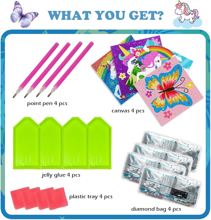 Labeol Diamond Art Kits for Kids Crafts for Girls Ages 6-8-10-12 Easy to DIY Creative Diamond Art Sticker Craft by Numbers Kits for Kids and Adult Beginners (4 Pack Lovely)