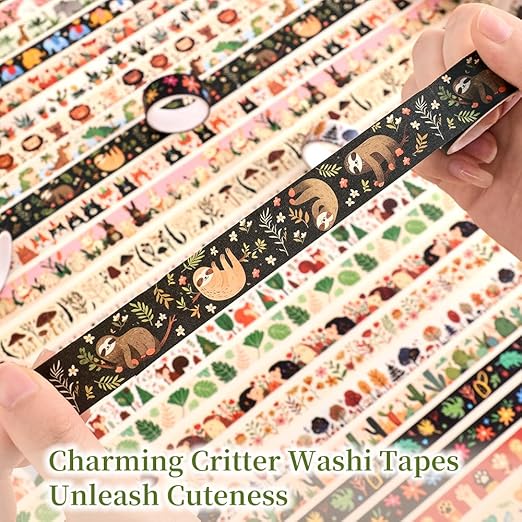 36 Rolls Animal Theme Washi Tape Set, Colorful Cute Adorable Animals Writable Decorative Tapes for Scrapbooking, Junk Journal Supplies, Bullet Journaling, 0.6"x79" per Roll