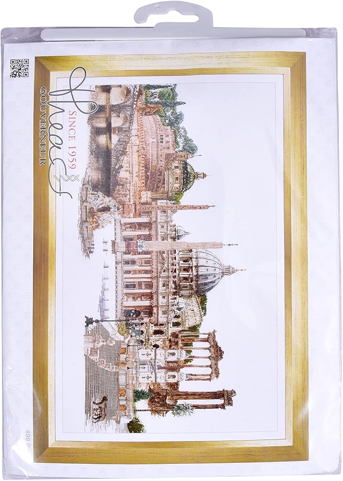 Thea Gouverneur - Counted Cross Stitch Kit - Rome Italy - Aida - 18 Count - Embroidery Kit for Adults - DMC Embroidery Threads and Other Cross Stitch Supplies Included - 499A