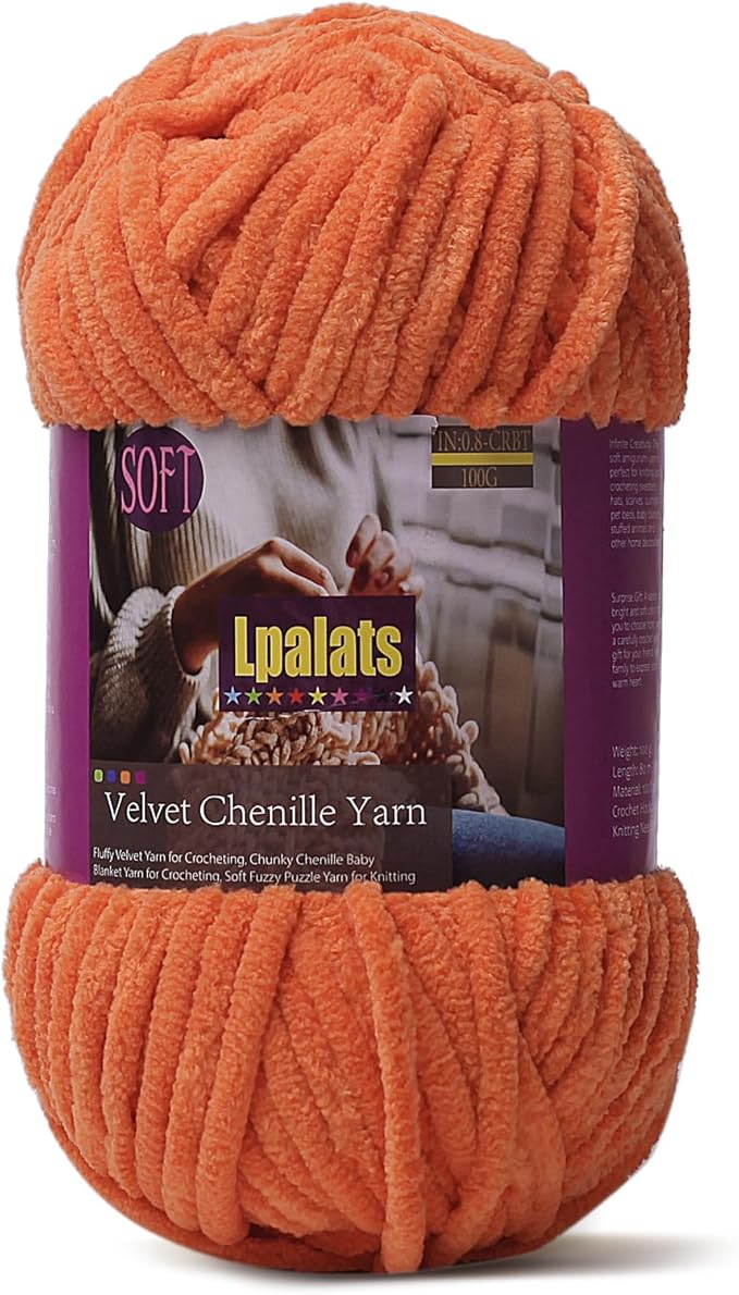 Baby Blanket Yarn for Crocheting Soft - 1 Pack of 100g/3.5oz Chunky Chenille Yarn for Knitting Blankets Amigurumi - Super Bulky Yarns - 87 Yards Thick Plush Yarns (1, Orange)