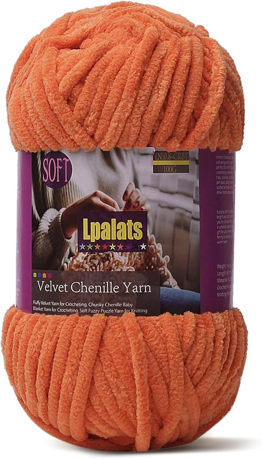 Baby Blanket Yarn for Crocheting Soft - 1 Pack of 100g/3.5oz Chunky Chenille Yarn for Knitting Blankets Amigurumi - Super Bulky Yarns - 87 Yards Thick Plush Yarns (1, Orange)