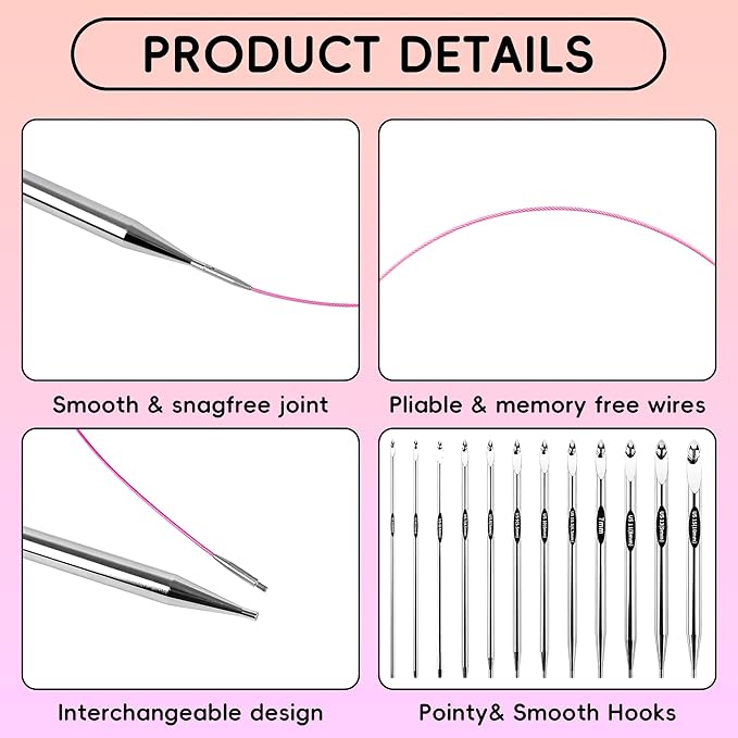 Tunisian Crochet Hooks Set - Tunisian Crochet Hook, Interchangeable Metal Tunisian Crochet Hooks Set with Cable, Tunisian Crochet Hooks, Nickel Plated Aluminum, Ergonomic 3mm-10mm, 26-Piece Set-Purple