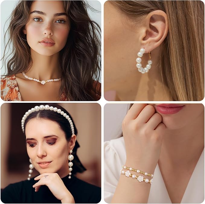 1860pcs Pearl Beads for Jewelry Making, 5 Sizes Round Pearls Bracelet Making Kit, Pearl Beads with Gold Spacer Bead Letter Star Heart Bow Bead for Necklaces Earrings DIY Crafts