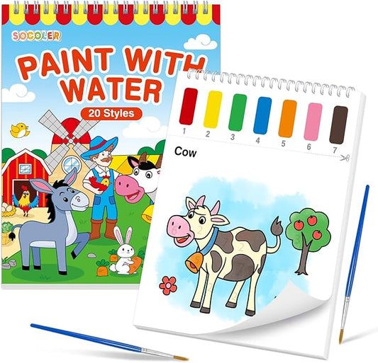 SOCOLER Paint with Water Coloring Books for Toddlers,Farm Theme Mess Free Watercolor Painting Papers for Kids Water Color Paint Kit Art Craft Birthday Gift for Ages 1-3, 4-8