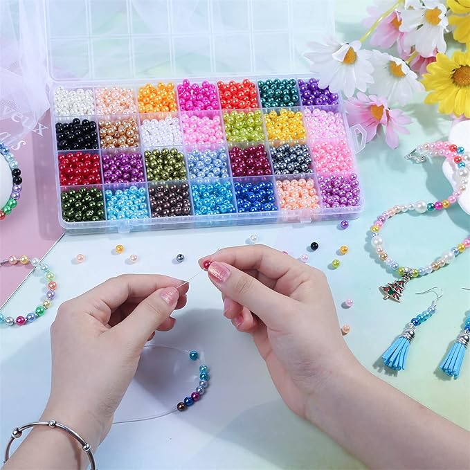 1960PCS Pearl Beads, 6mm 28 Colors Multicolor Loose Pearls for Crafts with Holes for Jewelry Making, Small Pearl Filler Beads for Crafting Bracelet Necklace Earrings